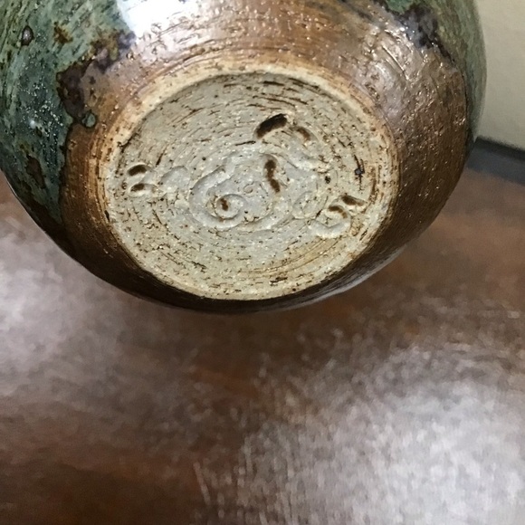 Studio Art Pottery Tea Bowl Sake Cup Handmade Green Glaze Brown Signed Vintage - Picture 2 of 16